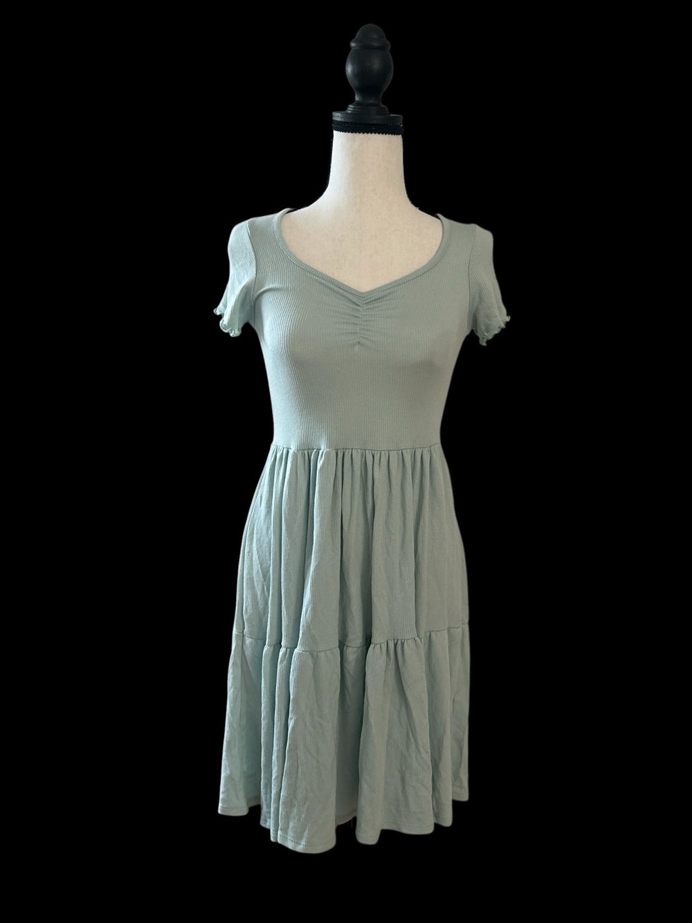 See You Monday Sage Aqua Ribbed Tiered Mini Dress Juniors Medium